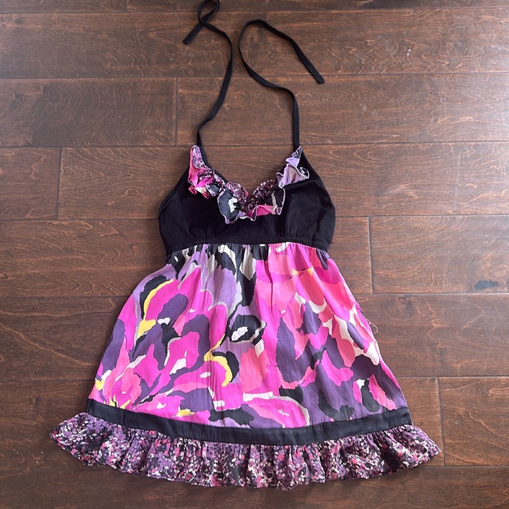 Bebe Womens Silk Blouse Sz S Floral Tank Top 3425